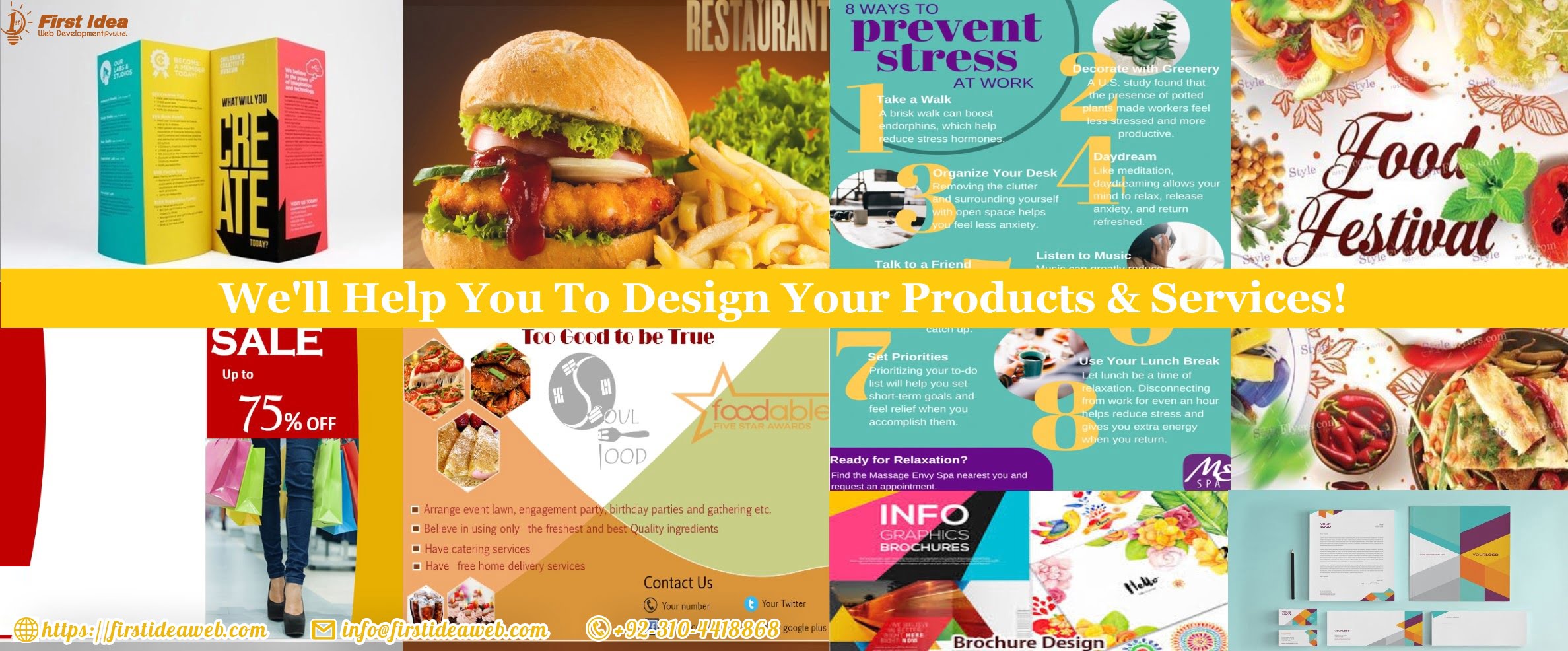 Catalog/ menu / Broucher/ infographics / banners / logo / office stationary design service available at low price & high quality!